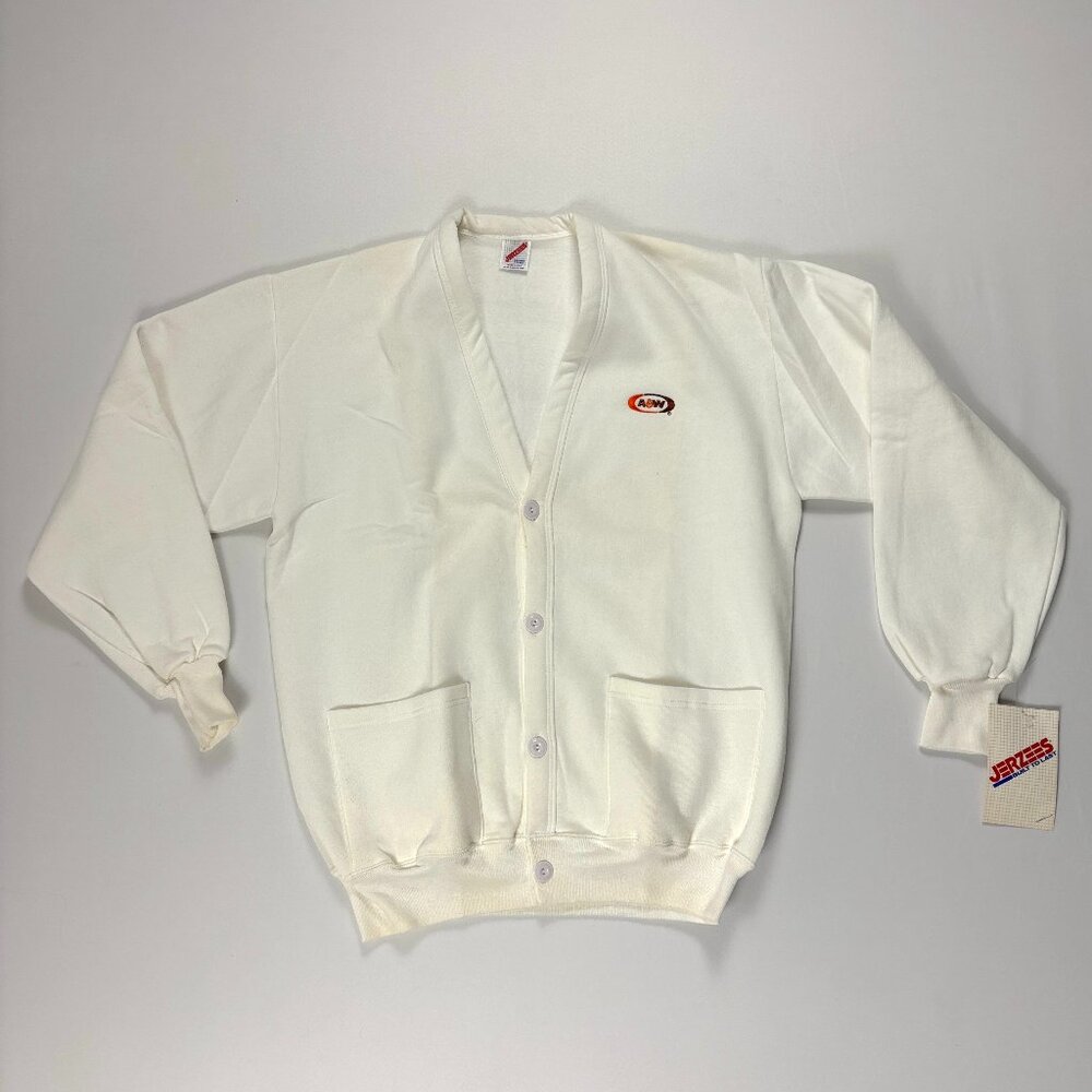 Vintage A&W Rootbeer Cardigan Sweatshirt White Jerzees NWT Deadstock Promo New